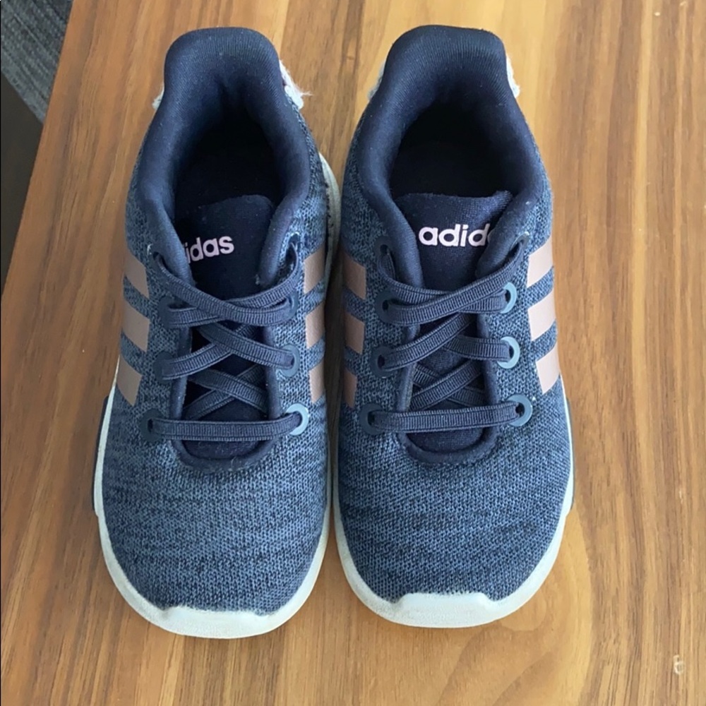 Navy and Rose Gold Kids Adidas Slip On Sneakers